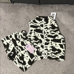Cow Print Fleece Vest and Shorts Set